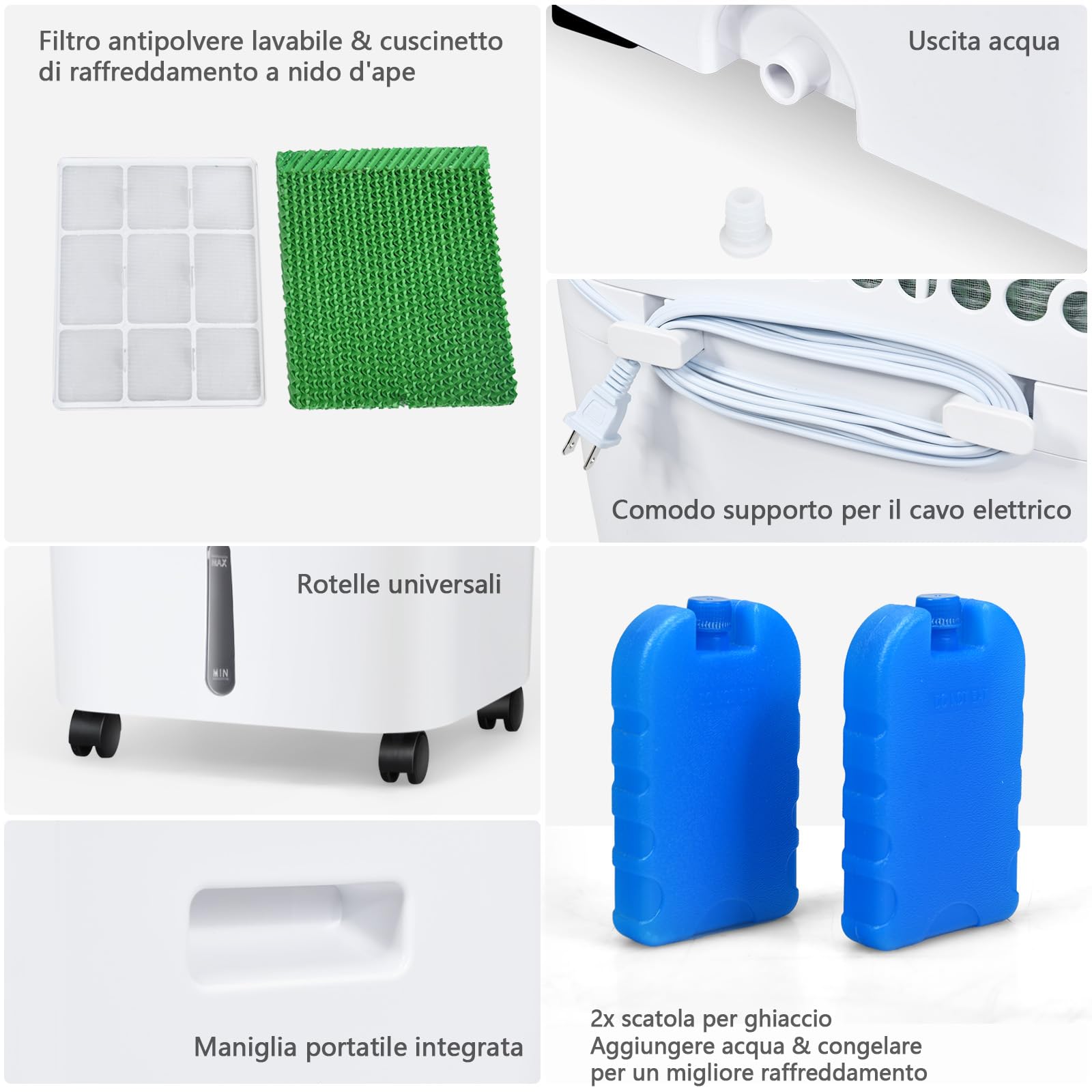 RELAX4LIFE Raffreddatore d'Aria Evaporativo 3 in 1, Serbatoio dell'Acqua 20L,Ventilatore, Umidificatore, 3 Modalità, 4 Velocità, Timer 7,5H, Telecomando, Adatto per Casa, Ufficio