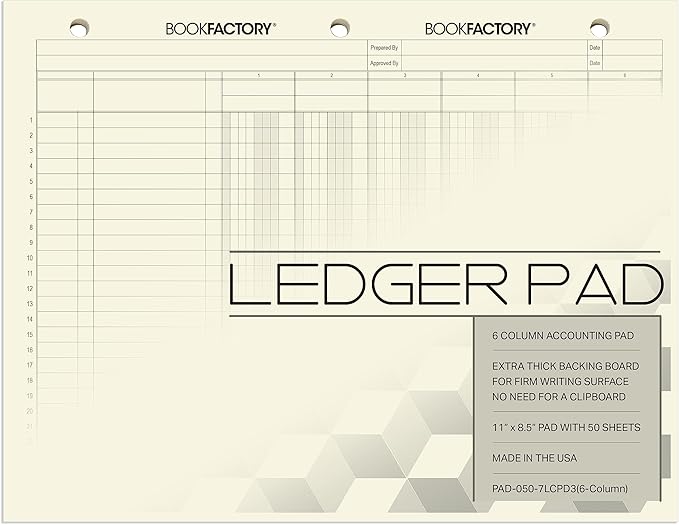 BookFactory Ledger Pad / 6 Column Accounting Ledger