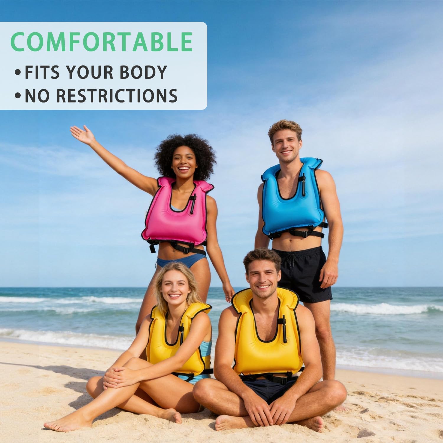 4 Pcs Inflatable Snorkel Vest Adults, Portable Swim Vest Jackets, Adjustable Kayaking Jackets Safety Vests for Snorkeling Swimming Surfing Diving