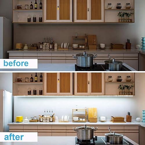 Vista 29 de WOBANE - Tira de luz led con chip integrado y control remoto, 9.8 pies, luz blanca y regulable para cocina, techo, habitación, armario y encimera