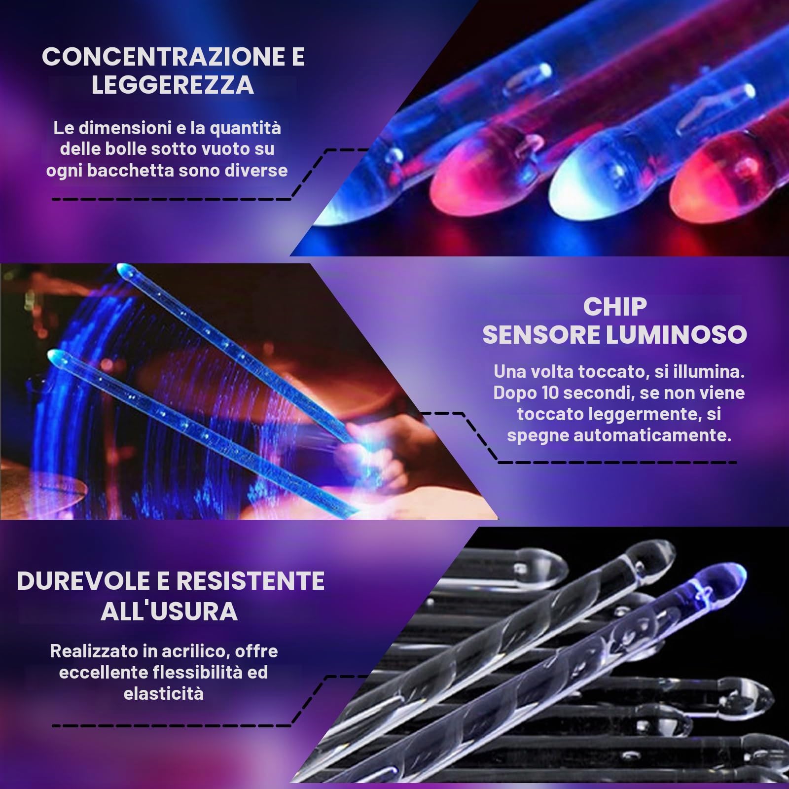 Bacchette Batteria Luminose Led Ricaricabili, 13 Colori Bacchette Per Batteria, Bacchette Per Batteria Cambiacolore Per Festa Eventi Notturni