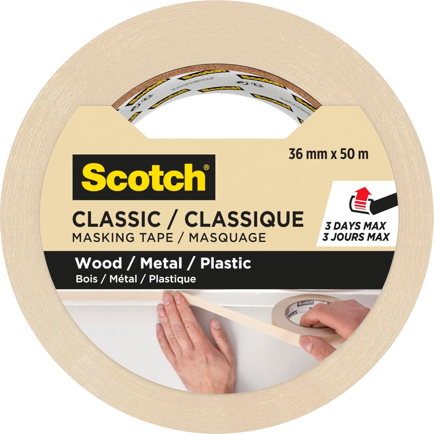 Scotchblue Beige Scotch Classic Masking Tape, 1 Roll 36Mm X 50M - Adhesion - Painters Masking Tape For Indoor Painting And Decorating