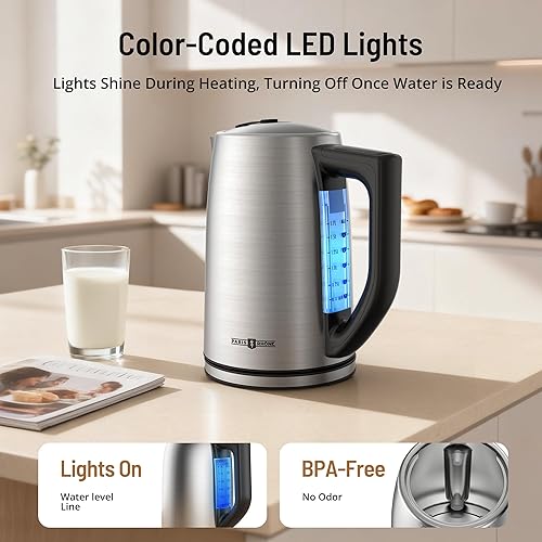 Miniatura 3 de Control de temperatura de hervidor eléctrico, hervidor eléctrico de 1.7 L con 6 ajustes de temperatura, calentador de caldera de agua caliente