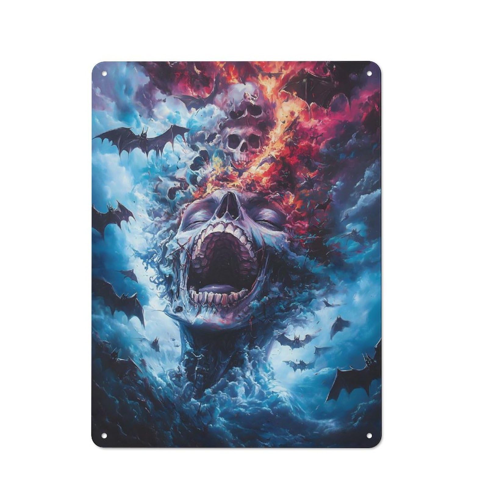 Junmoney Screaming Skull With Bats Tin Wall Plaque 40X30cm With For Home Bar Wall, For Kitchen And Home Bar Decor, For Home Office And Studio Walls