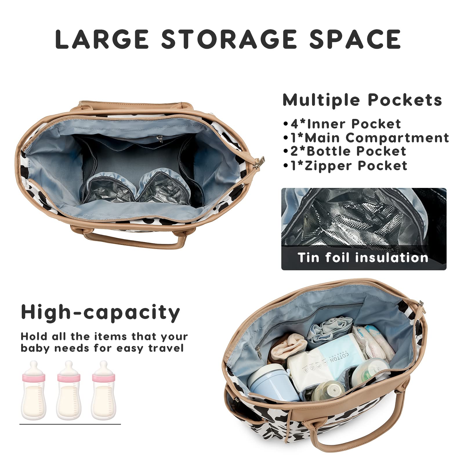 SONARIN Elegante Portatile Borsa Fasciatoio per Neonato,Grande Capacità Borsa per il Cambio Borsa a Tracolla Borsa per Pannolini da Viaggio Impermeabile con Borsa Ciuccio