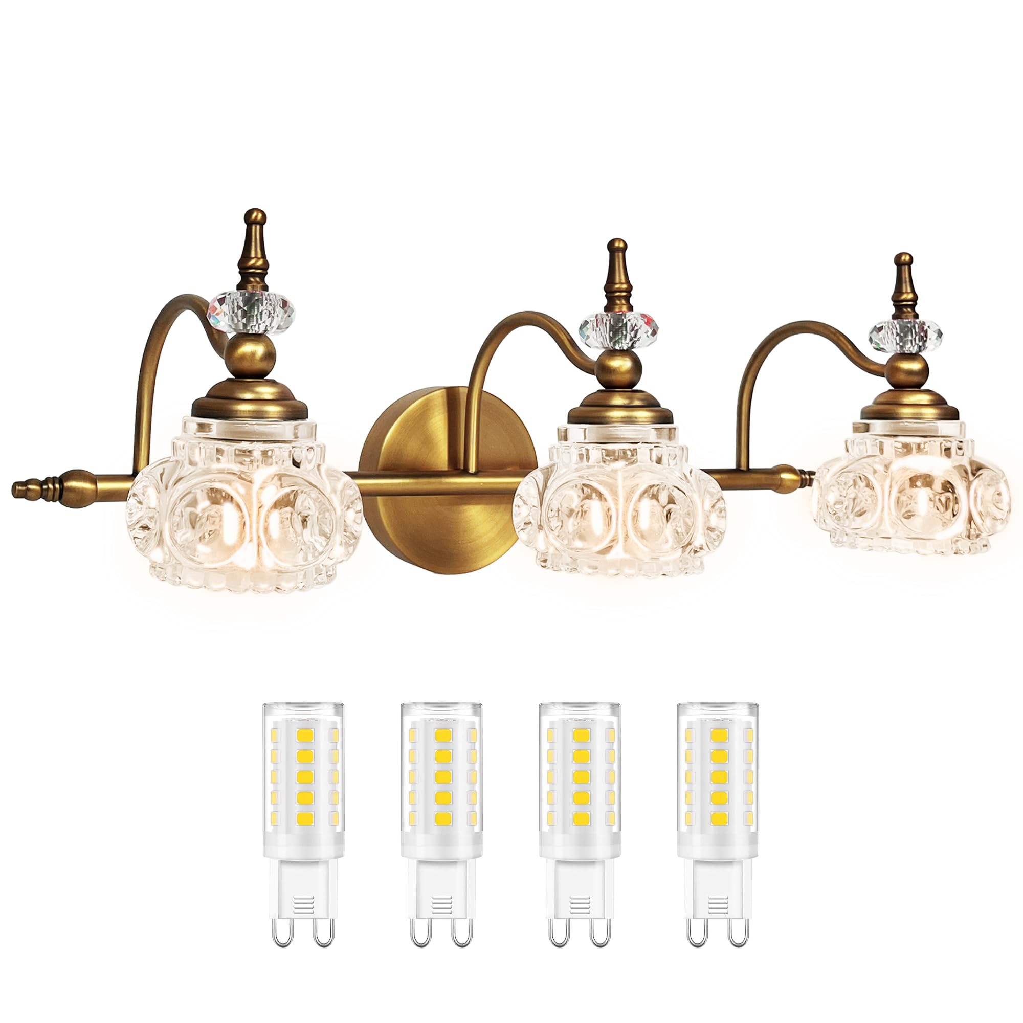 Montex Vintage Bathroom Vanity Light Fixture 3 Lights Matte Brushed Brass Lighting Over Mirror, Bulbs are Included (3 Lights)