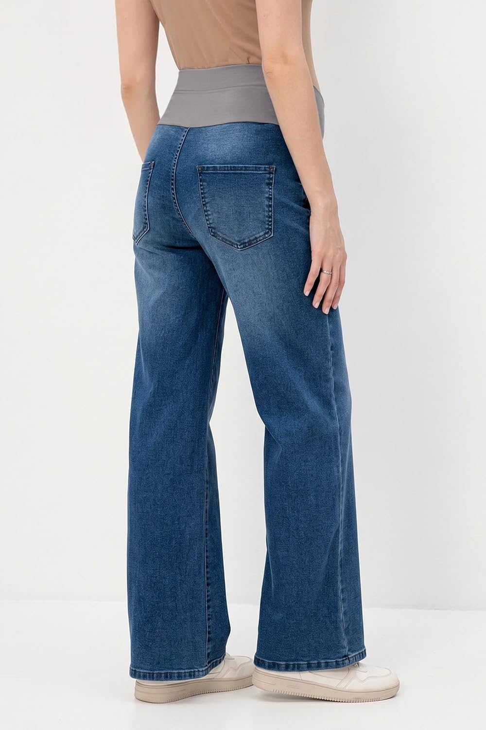 BLENCOT Maternity Wide Leg Jeans Adjustable Tie Warp Support Denim Pants