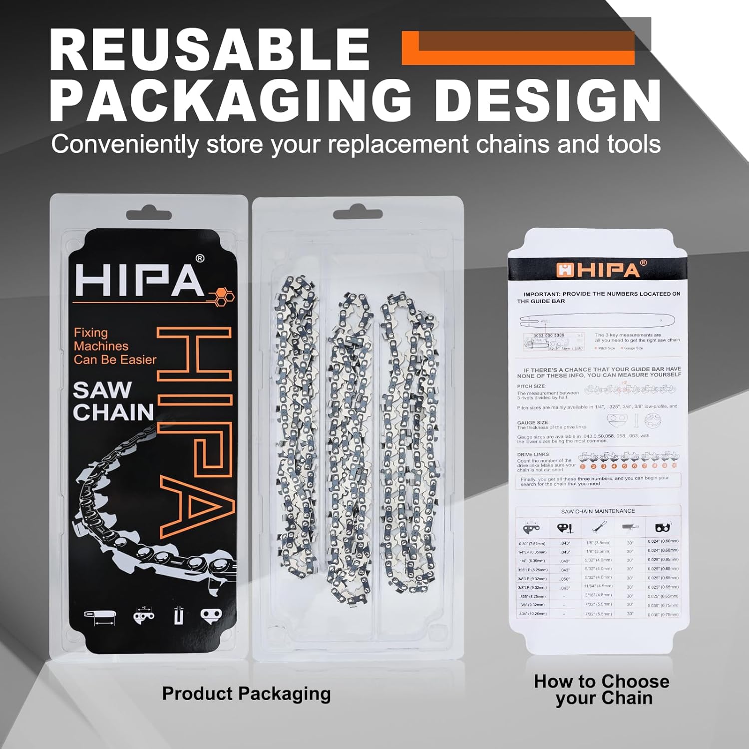 Hipa 16 Inch Chainsaw Chain Fits for DEWALT DCCS690-49162715 16IN DWO1DT616T Fits for EGO CS1613 CS1604 CS1600 3/8" LP Pitch .043" Gauge 56 Drive Links, R56 (3PCS)