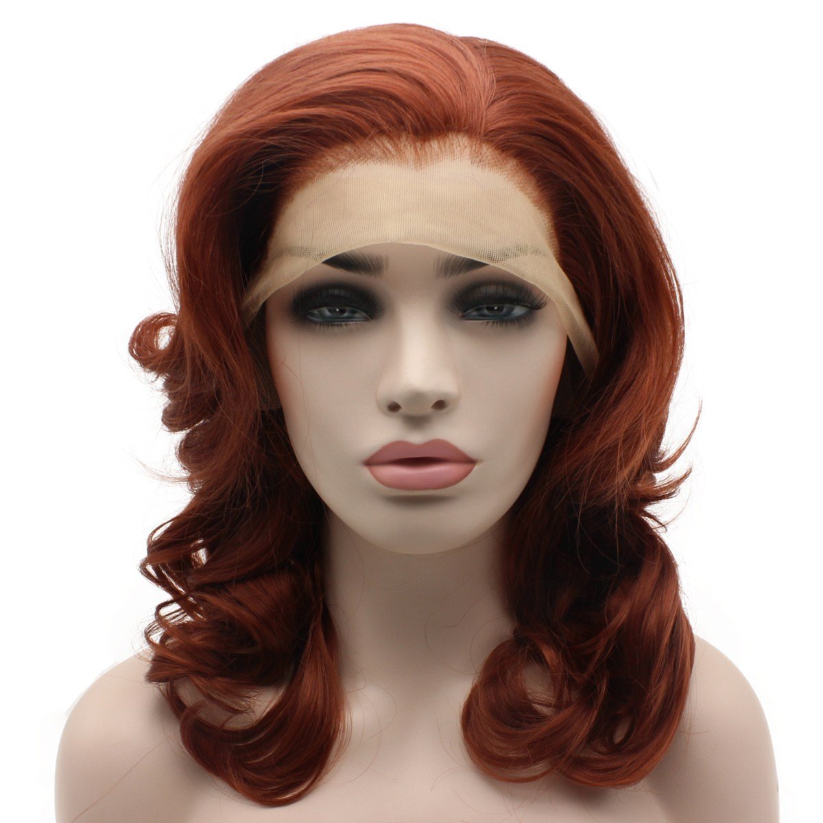 Iewig Wine Red Lace Front Wig Shoulder Length Synthetic Hair Half Hand Tied Burgundy Red Wig