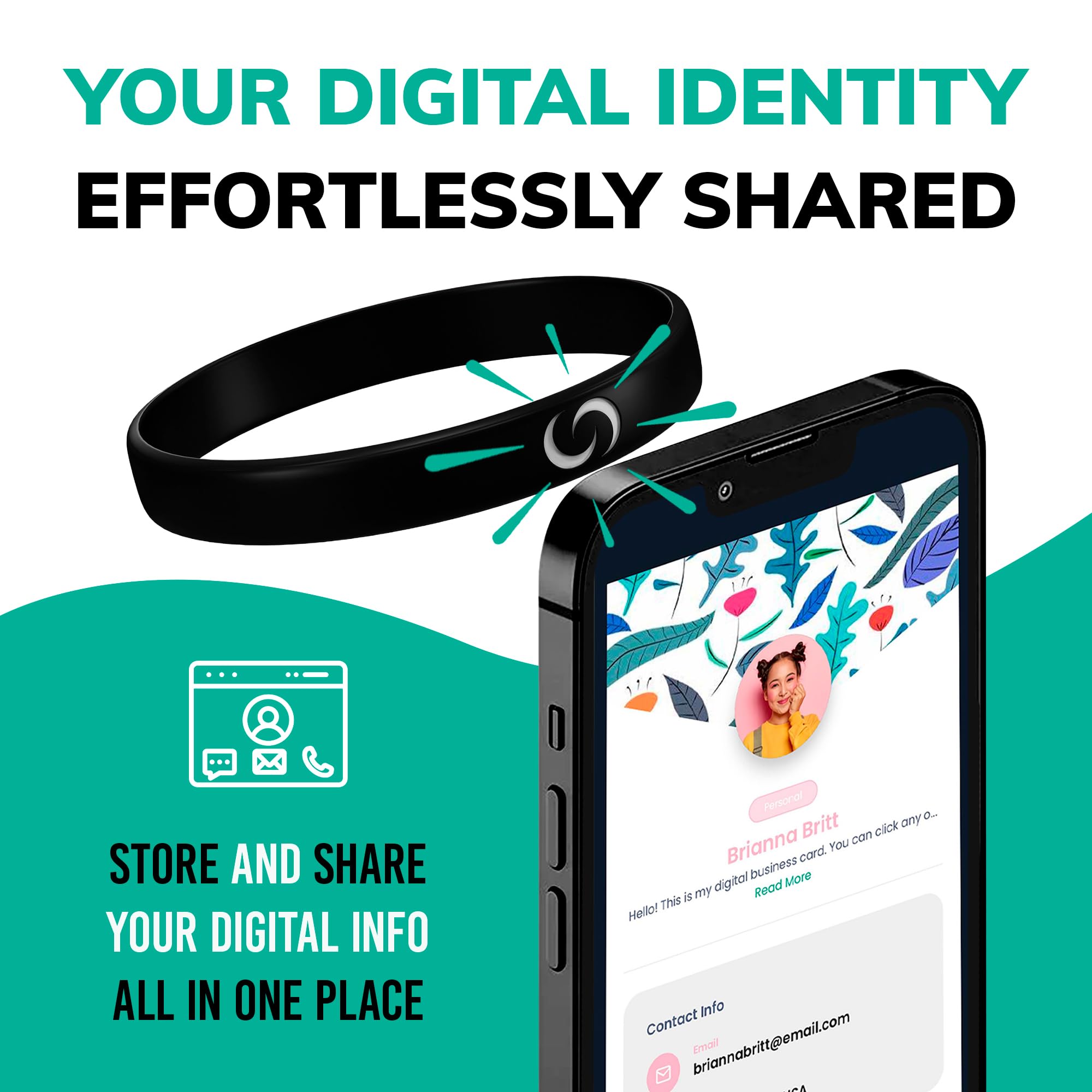CONTACT CO. Inteligentna silikonowa opaska NFC, elegancka, trwała inteligentna opaska z natychmiastowym udostępnianiem bez aplikacji, bezszwowa opaska dla entuzjastów technologii i nie tylko, czarna
