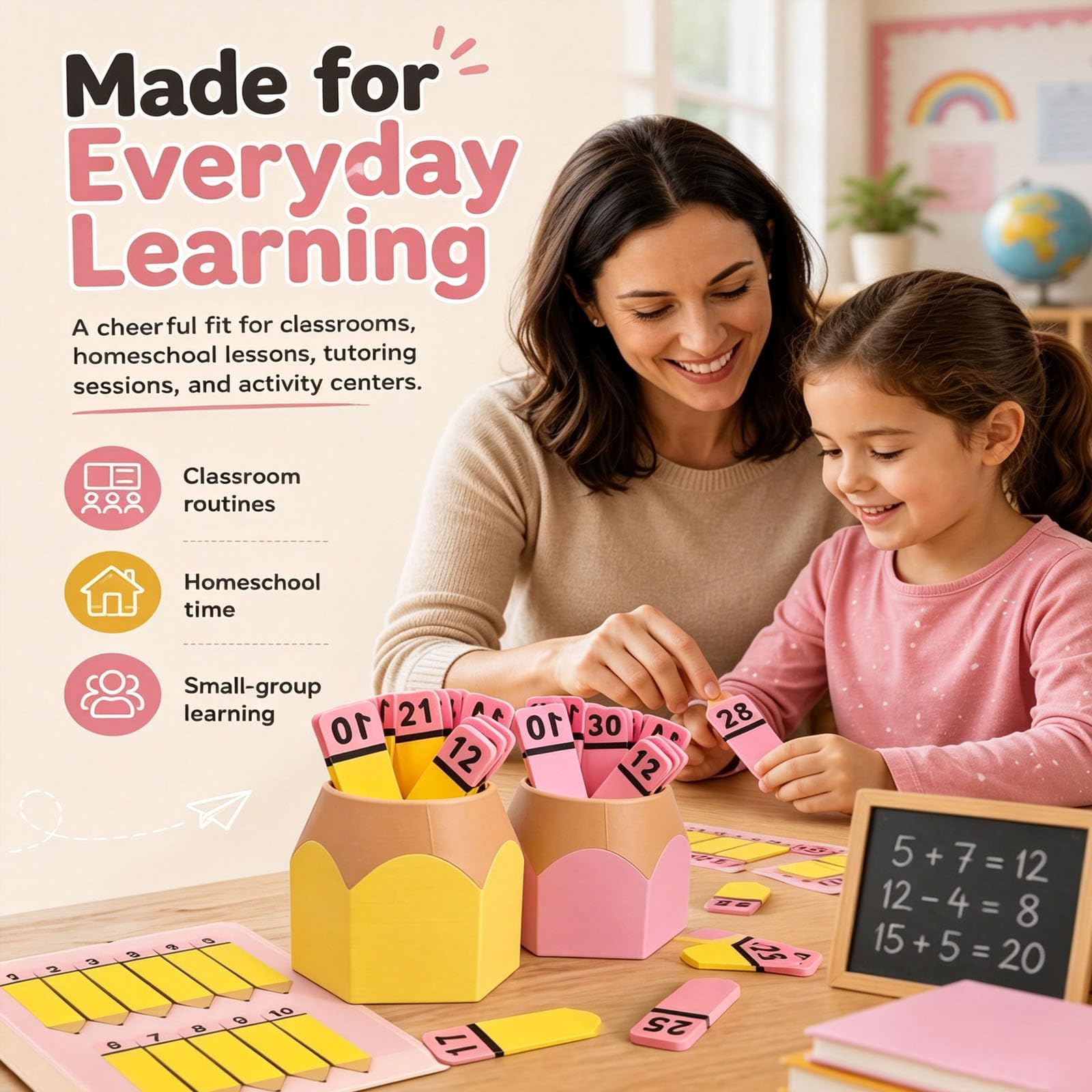 Zahlenlern-Set (Bleistift-Design) mit Halter (2pcs) | Wiederverwendbare Lernhilfen für Zahlenreihen, Zuordnungsspiele, Unterrichtsaktivitäten und Vorschule