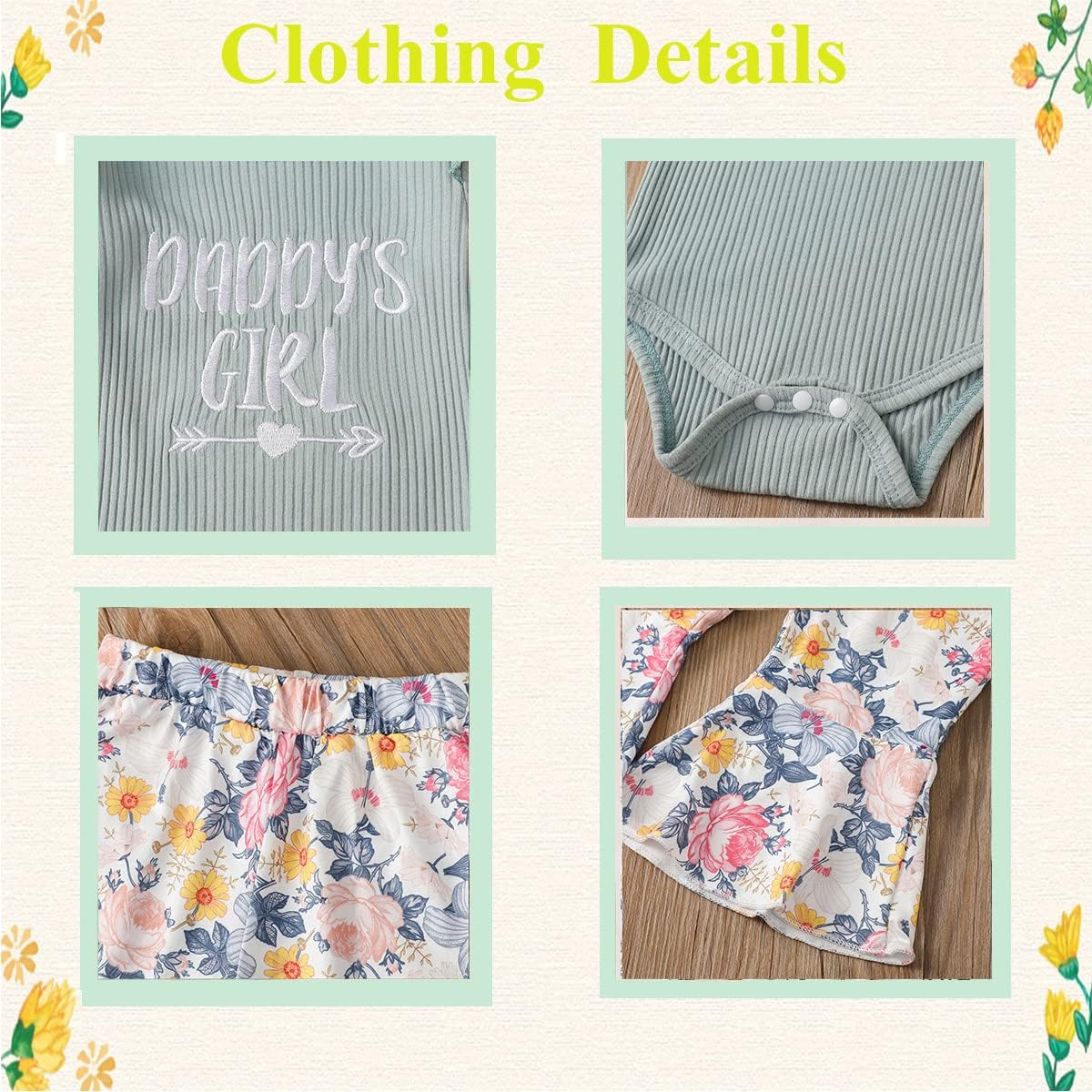 Singcoco Newborn Girl Clothes Baby Floral Outfit Daddy's Girl Bodysuit - Image 3