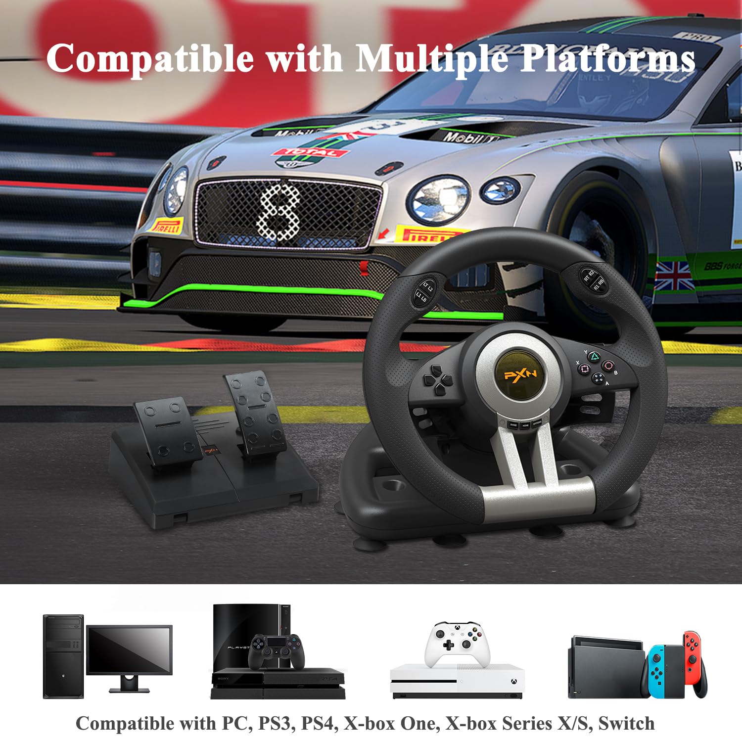 Steering Wheel PXN V3 PRO Racing Pedals Vibrational Feedback - Dettaglio