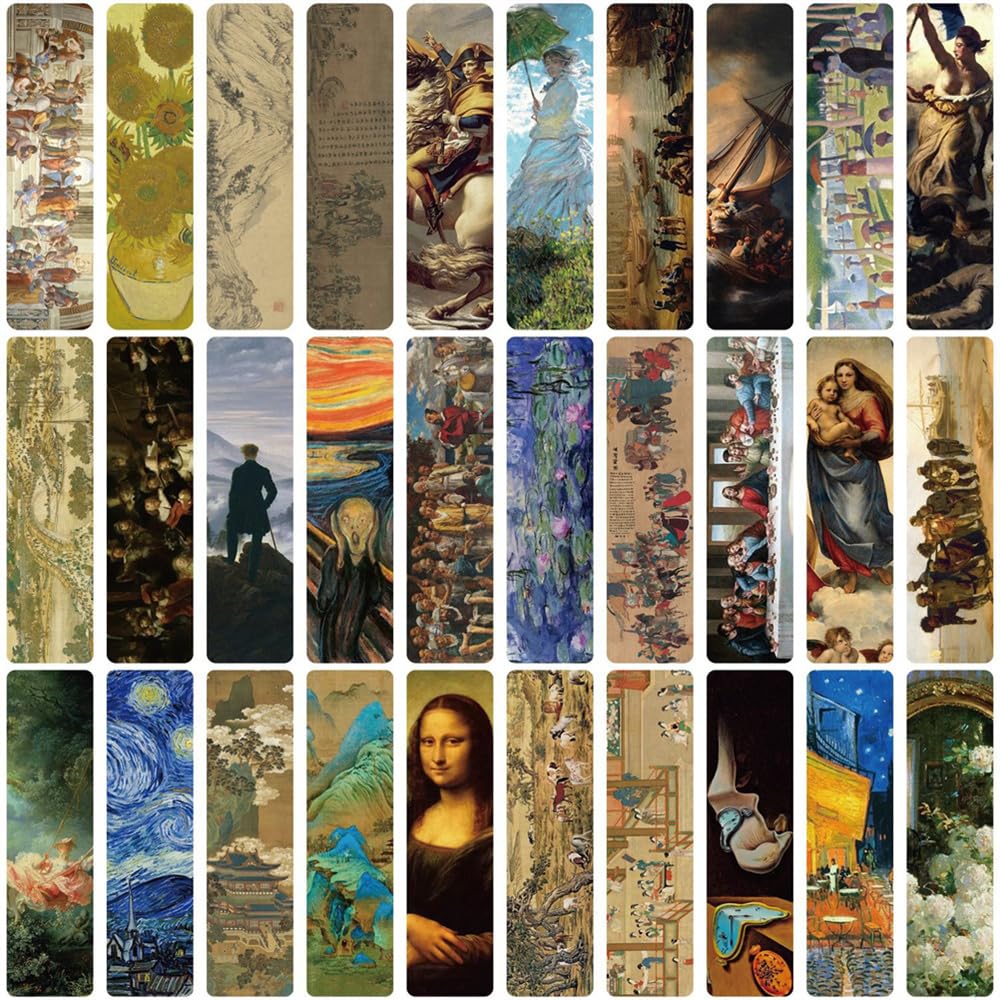 Meecaa 30 PCS Reading Bookmarks, Literary Art Paper Book Marks, Colorful Creative Book Accessories, Great Gifts for Book Lovers Woman Man, Students Reading Fans Reading Lovers (Famous Paintings)