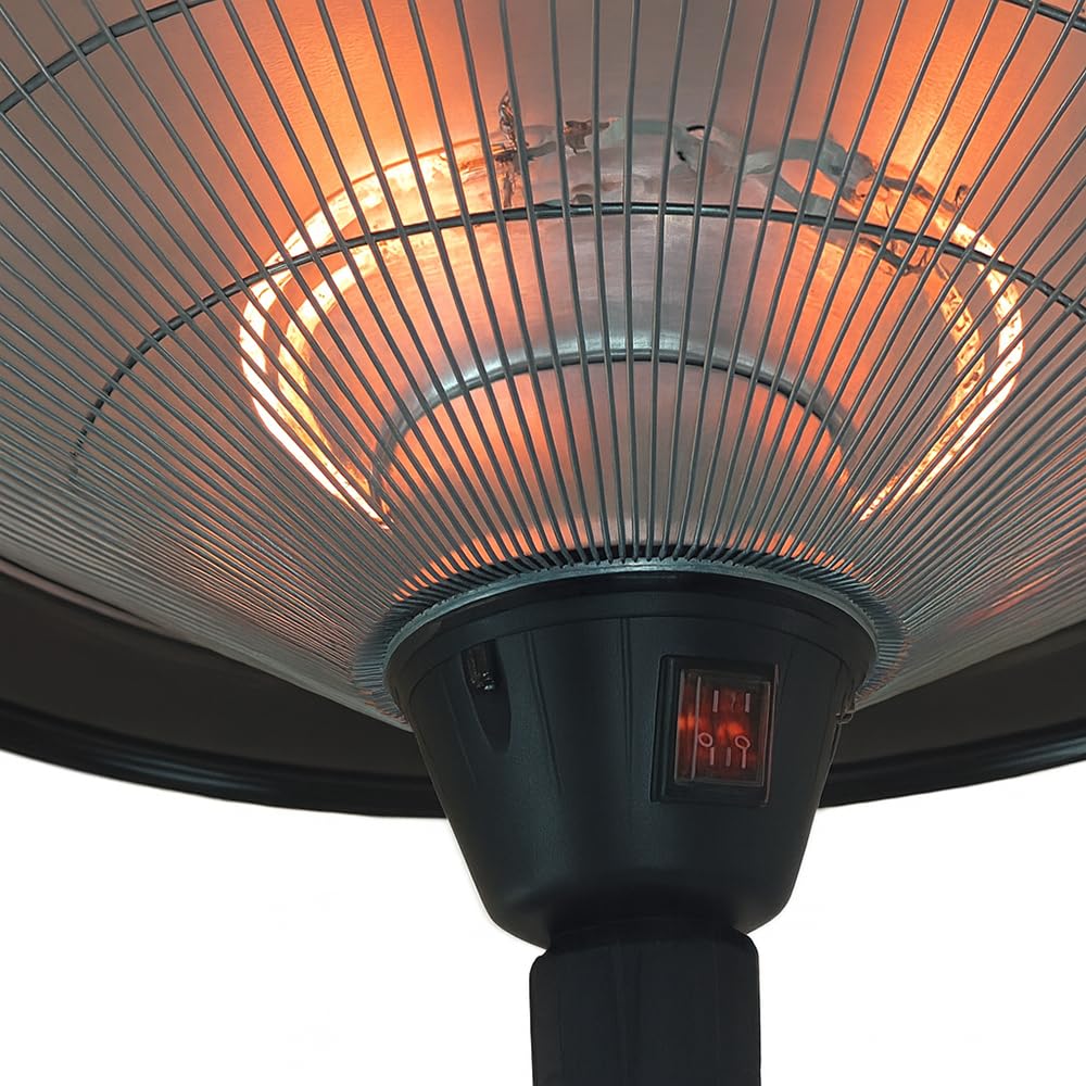 Stufa Elettrica SATURNO 3000W | Fungo Riscaldante ad Infrarossi | Regolabile in altezza con Base Stabile e Struttura in Metallo | Ideale per Esterno/Interno IP44 (Nero)