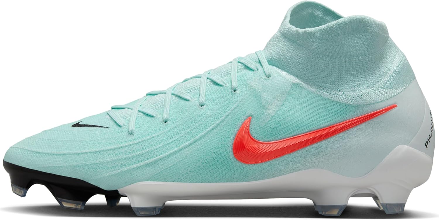 Nike Phantom Luna 2 Pro FG High-Top Soccer Cleats (FJ2575-300, Mint/Off Noir/Atomic Red) Size 10.5
