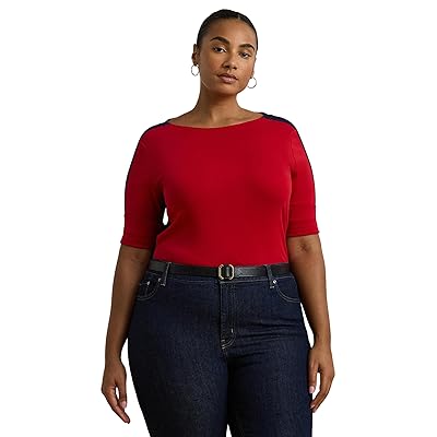 Lauren Ralph Lauren Two Tone Stretch Cotton Elbow Sleeve T Shirts Women