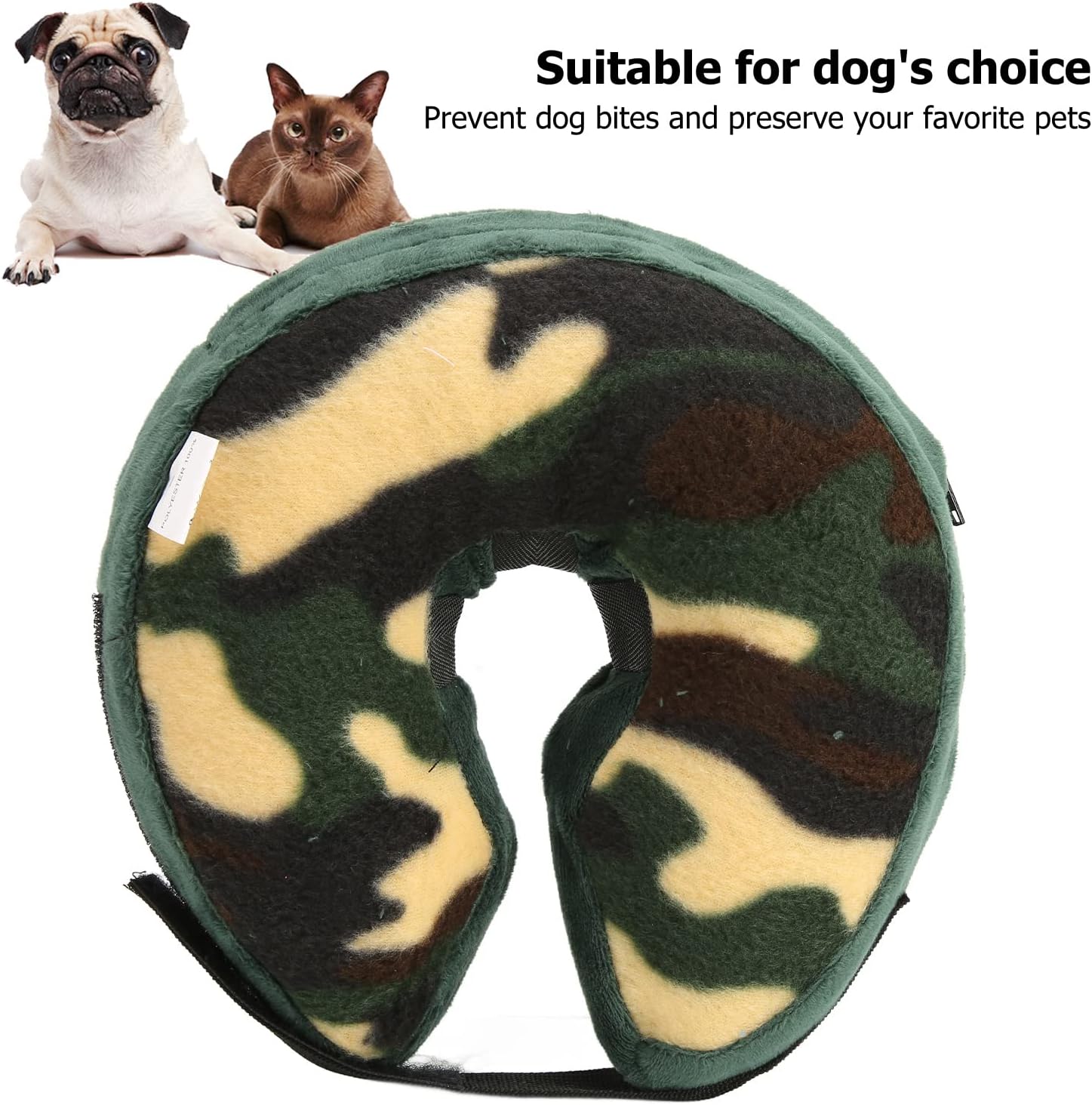 Protective Inflatable Dog Cone,Inflatable Dog Neck Donut Cones Alternative for Small Medium or Large Dogs AntiBite Lick Wound Healing Camo Hook and Hoop Fasteners L