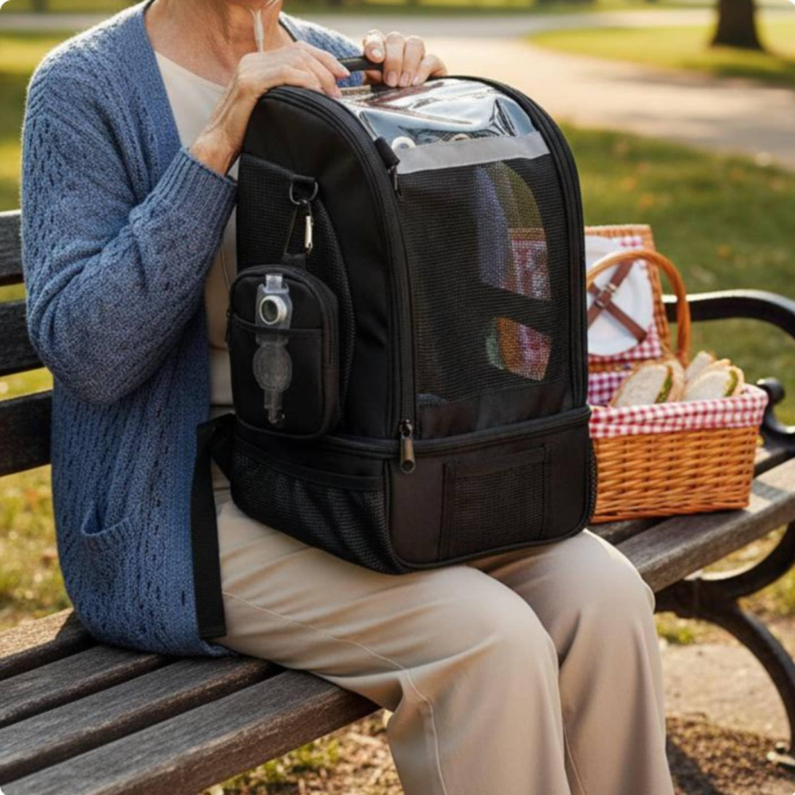 Portatile Borsa Ossigeno da Trasporto Organizer per Concentratore Respiratorio Tasca Separabile Cinghie Regolabili Rete Arieggiata Adatta a Viaggi Shopping Attività Esterne, Viola