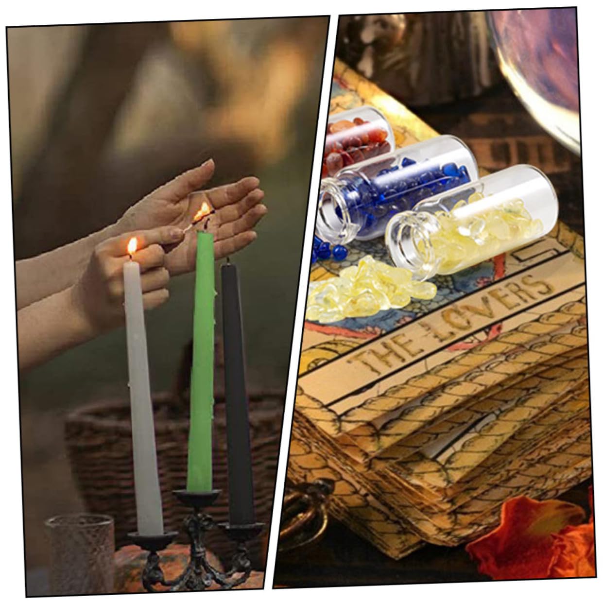 Zauberei Satz für Anfänger, 1 Satz aus Paraffin, Glas und Stein | Mystische Optik, Feine Details, für Rituale und Zaubersprüche, Trockenblumen Akzente