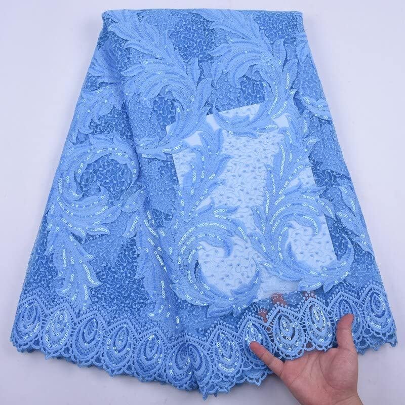 Miniatura 3 de SELCRAFT1 - Cordón de tela de encaje africano de seda de leche con lentejuelas, malla francesa, malla de encaje de Dubái, diseño de tul africano,