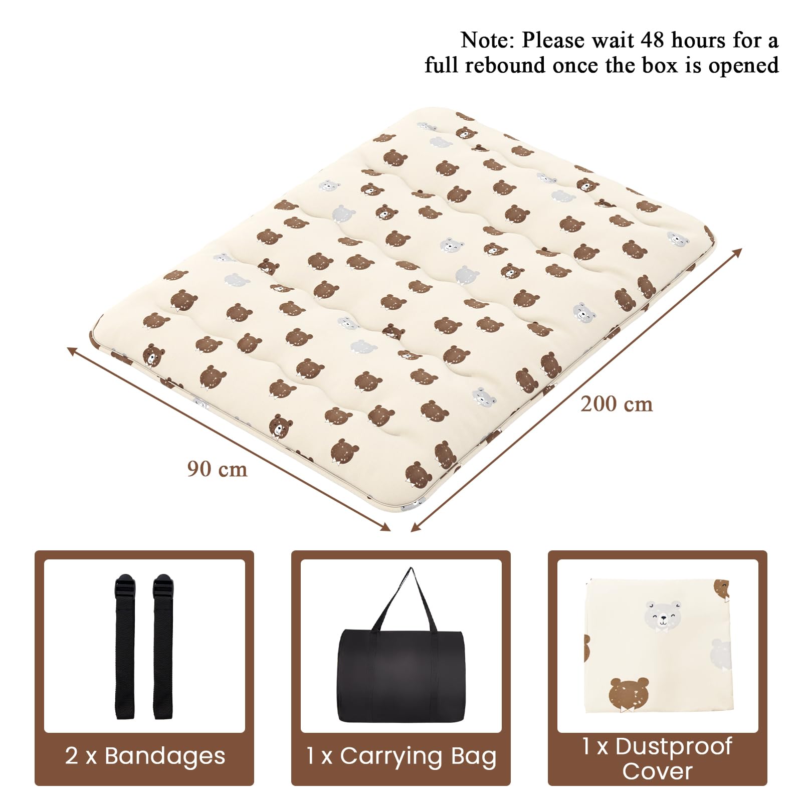 LIFEZEAL Matelas Futon 1 Place Pliable, Matelas de Sol Japonais avec Sac, Futon Tatami Portable, Déhoussable et Lavable en Machine pour Intéruer et Extérieur, Café
