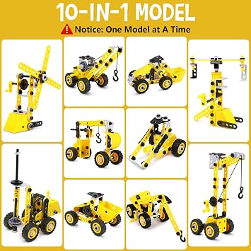 choopheme 10 in 1 Stem Toys for 5 6 7 8 9+ Year Old Building Block Kit Stem Activities Projects Boy Toys Age 4-8 5-7 6-8 8-10 Creative Set Educational Engineering Excavator Construction Birthday