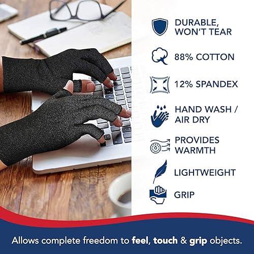 Miniatura 5 de Guantes de compresión desarrollados por médicos para mujeres y hombres, guantes de artritis de dedo abierto, guantes de mecanografía, artritis y