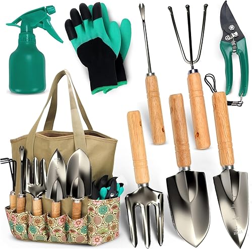 Scuddles Herramientas de jardinería, juego de herramientas de jardín, 10 piezas, regalos perfectos de jardinería para mujeres, kit de jardinería
