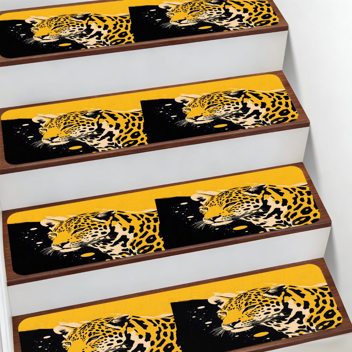 Alfombra para escaleras Mexpekil de 7.8 x 30 pulgadas en leopardo amarillo y negro