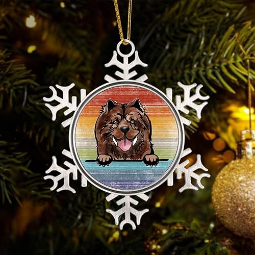 Chow Chow Adorno Adorno de Navidad de copo de nieve Acuarela Peeking Dog Mom Pet Adornos de Navidad para árbol, regalo gay, arco iris, relleno de