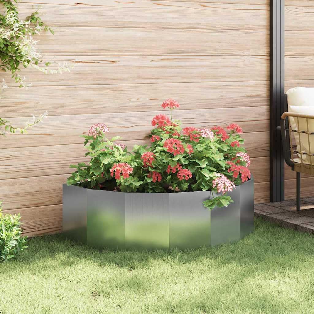 Donica Srebrny 120 x 60 x 35 cm Stal Galwanizowana Półokrągła Donica Ogrodowa na Zewnątrz do Ogród Patio Taras z Montażem