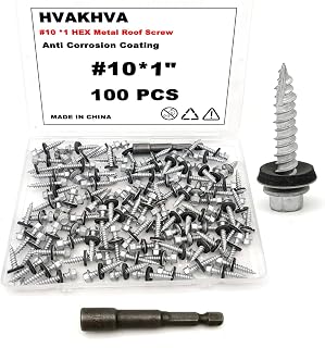 HVAKHVA #10 x 1" Metal Roof Screws 100 Pack with Magnetic Hex Bit, EPDM Washers & 1000H Ruspert Coating
