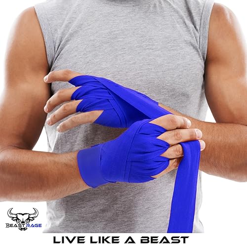 Miniatura 8 de BEAST RAGE Vendas de mano de boxeo, vendajes de artes marciales de 14.8 ft, guantes internos, correas de apoyo para la muñeca, perforaciones debajo