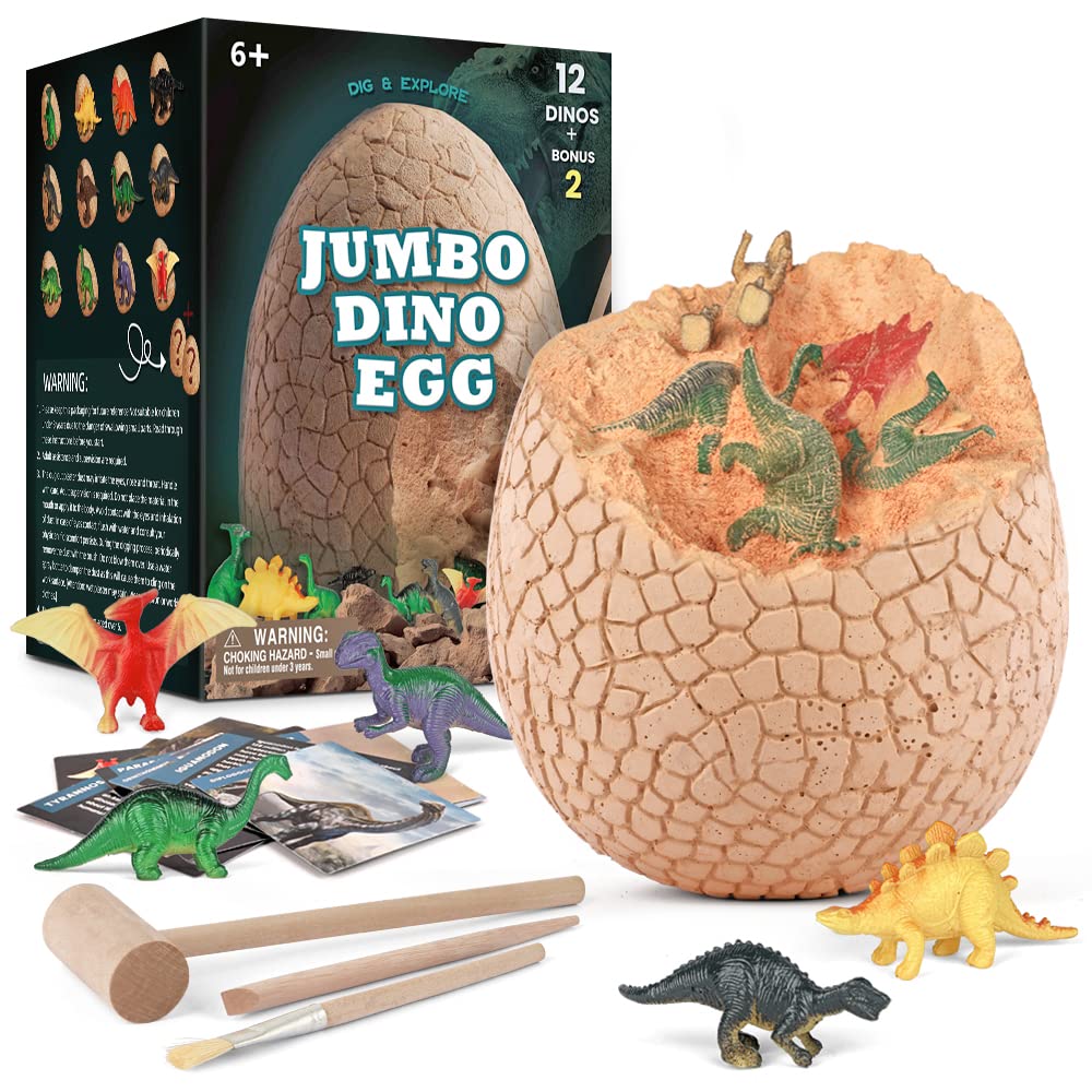 Toworld Dinosaur Eggs Dig Kit, Giant Dinosaur Eggs Jumbo Dino Eggs Dig Kit with 12 Surprise Dinosaurs Toys ,Archaeology Science STEM Toys Kit - Easter, Birthday Gifts for Boys and Girls