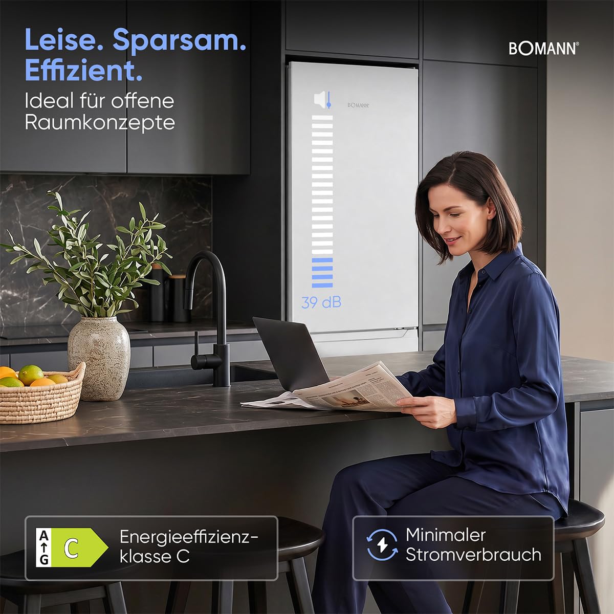 Bomann® Kühlschrank mit Gefrierfach | Energieklasse C | 181cm | NoFrost | 5 Jahre Kompressor-Garantie | Kühl Gefrierkombination No-Frost | Kühlgefrierkombination freistehend | KG 7370 weiß