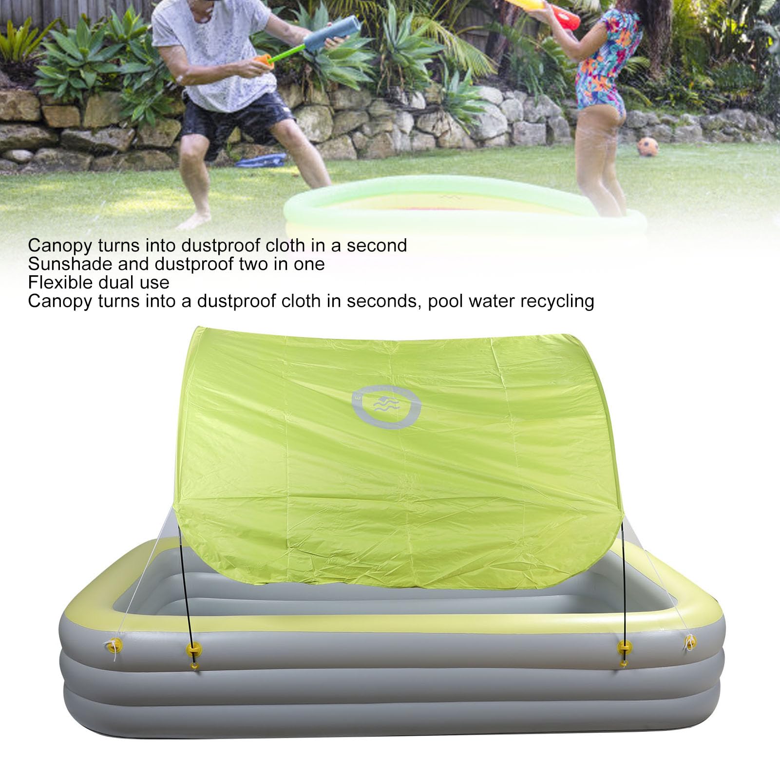 Piscina Gonfiabile, Grande Piscina per Famiglie Gonfiabile con Tettoia e Scivolo, Materiale in PVC Addensato, 118,1x68,9x23,6 Pollici, con Sedili e Schienale, per Bambini Adulti