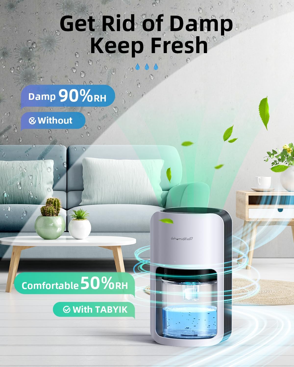 TABYIK Dehumidifiers, 42oz Dehumidifier for Bathroom with Auto Shut Off Dehumidifiers for Bedroom Wardrobe Closet Trailer RV