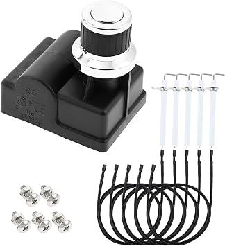 DHL-128-6Q Pulse Igniter Kit Replacement for Member's Mark GR2210601-MM-00 5-Burner Gas Grill 6 Outlet Electronic Push Button Igniter with 5 Electrode Wires & Ceramic Electrodes