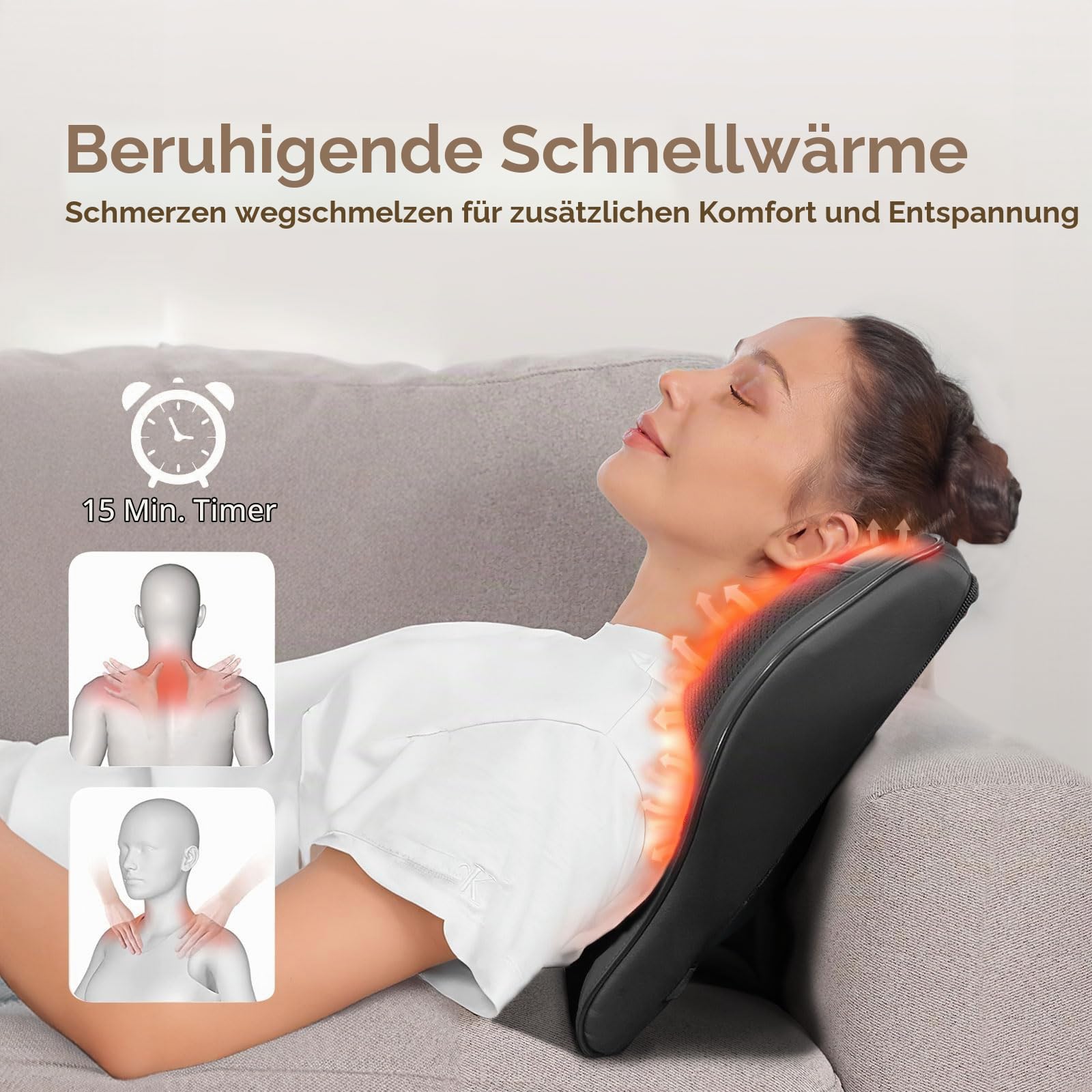 Nackenmassagegerät mit Wärme – Shiatsu Massagekissen für Nacken, Schultern & Rücken mit 3D-Knetmassage, 3 Heizstufen & Vibrationsfunktion – Massagematte für Büro, Auto & Zuhause