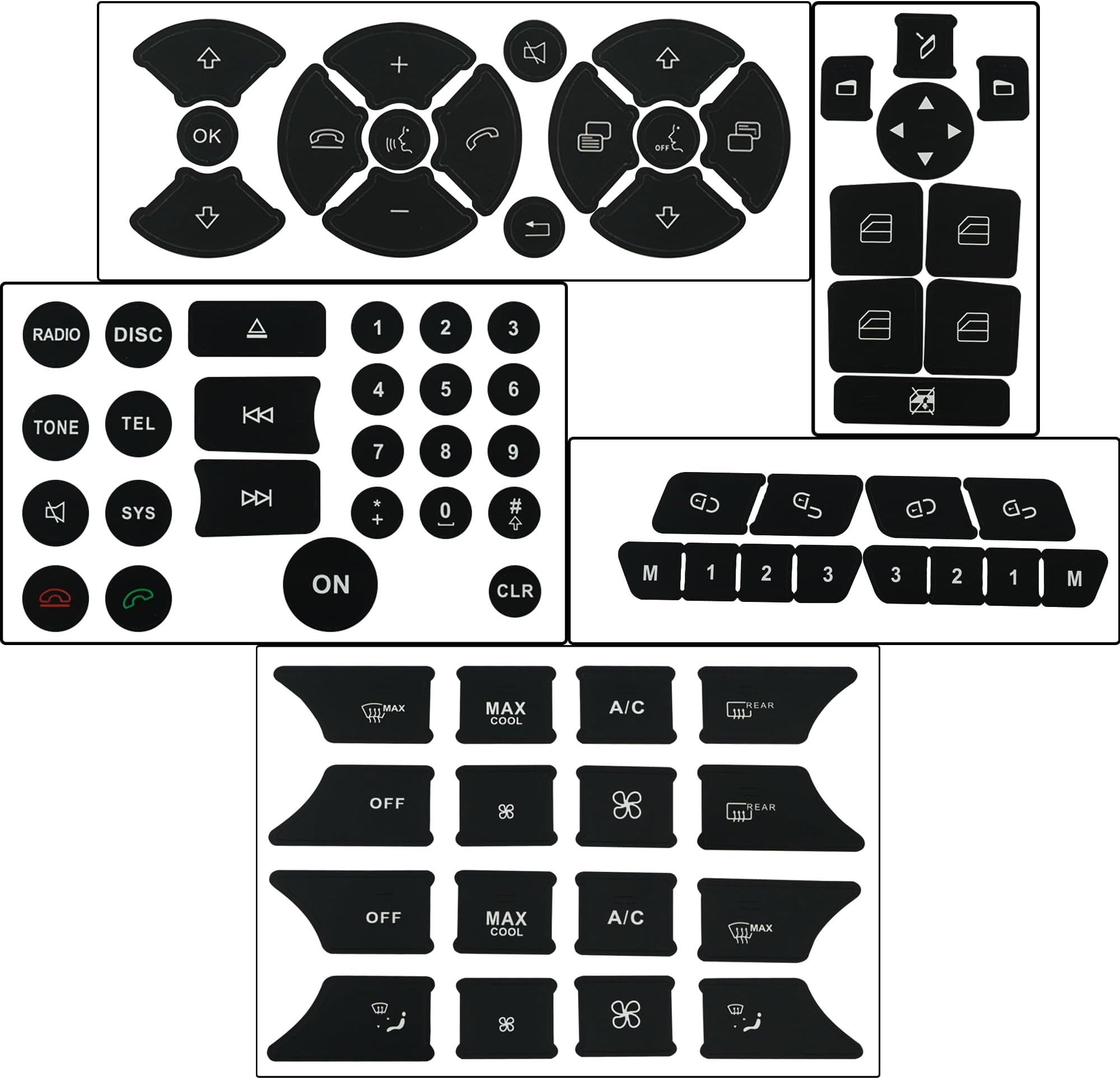 Repair Button Door Steering A/C Radio Stickers Set for Mercedes W204 C250 C350 E-Class ML GL GLK 2007-2014 Dash Control Decals