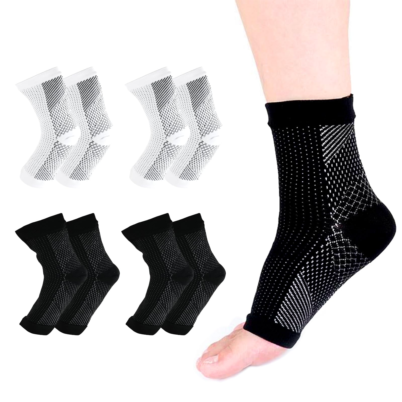 4 Paar Neuropathie Soothe Kompressionssocken Herren, Kompressionsstrümpfe Damen, Orthopädische Compression Socks mit Offener Zehe, Sprunggelenkbandage für Plantarfasziitis Gelenkschmerzen,L/XL