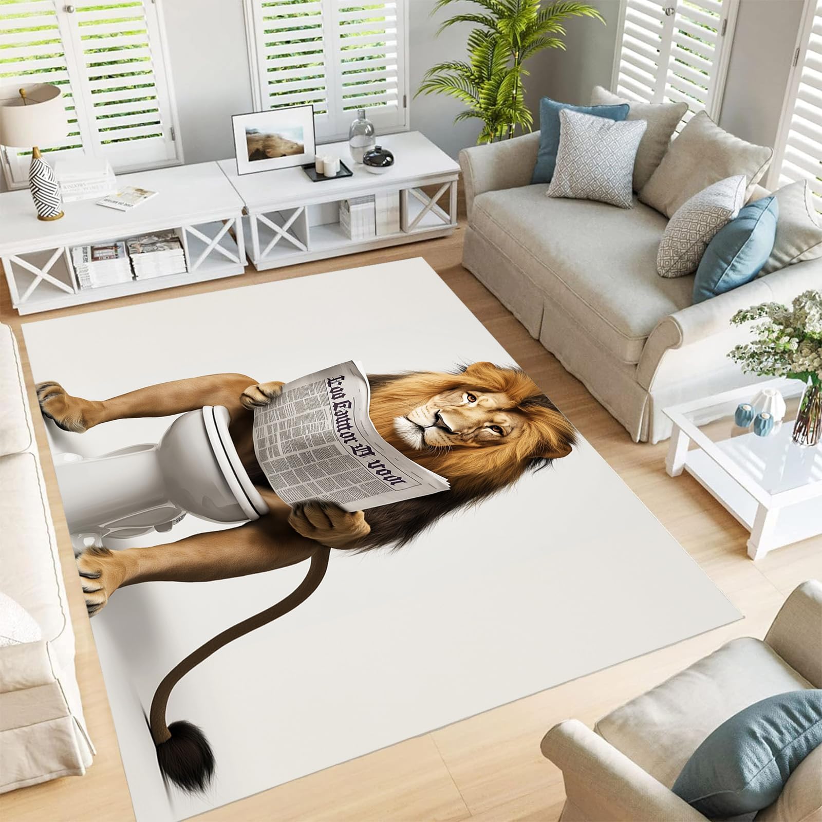 Tapis poils courts lavable lion brun pour réveiller la déco d'une chambre