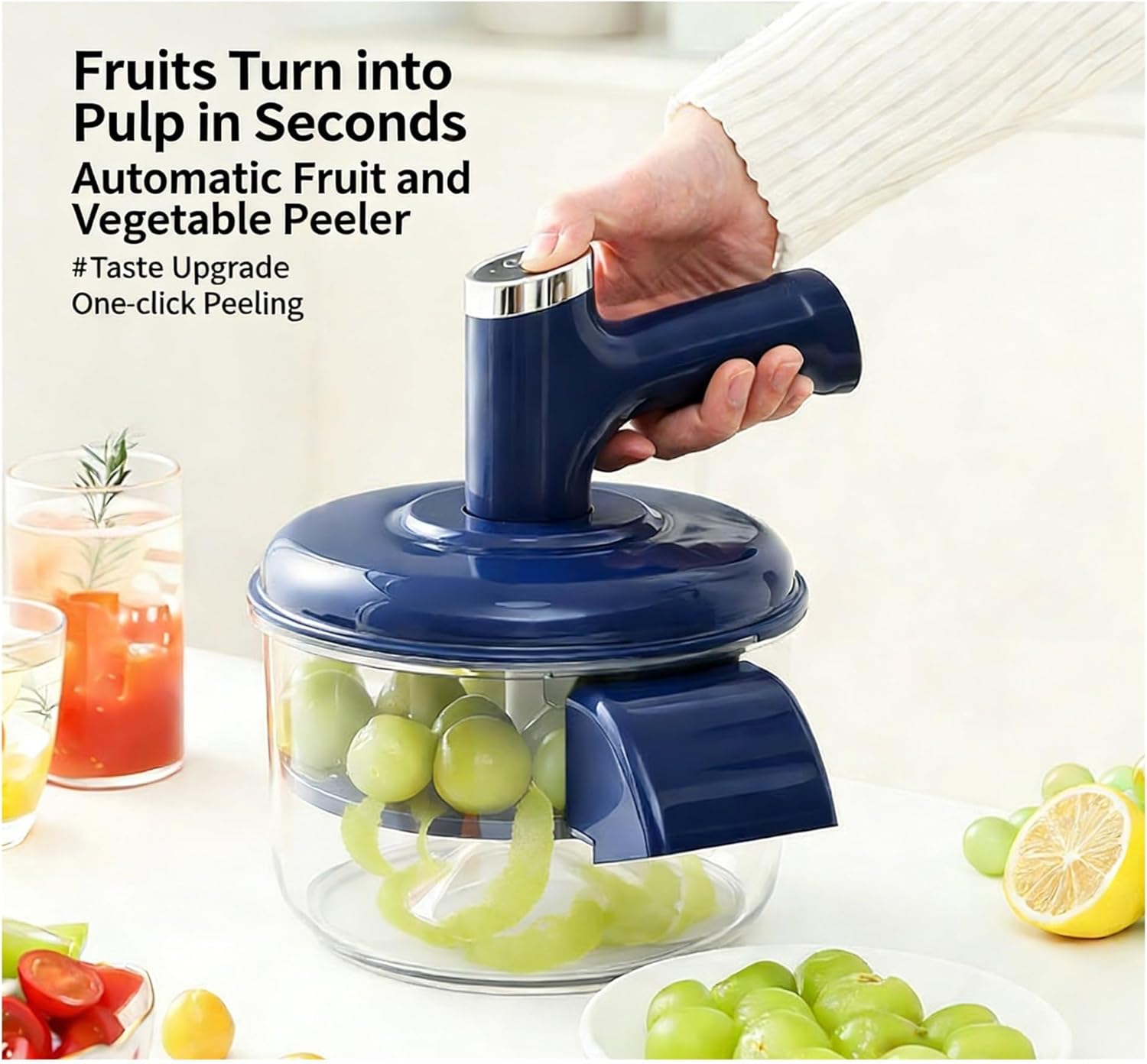 Upgraded Electric Automatic Peeler & Egg Beater, Automatic Grape & Garlic Peeling Machine for Garlic, Grapes, Cherry Tomatoes & Small Fruits, Effortless Home Kitchen Tool (Blue)