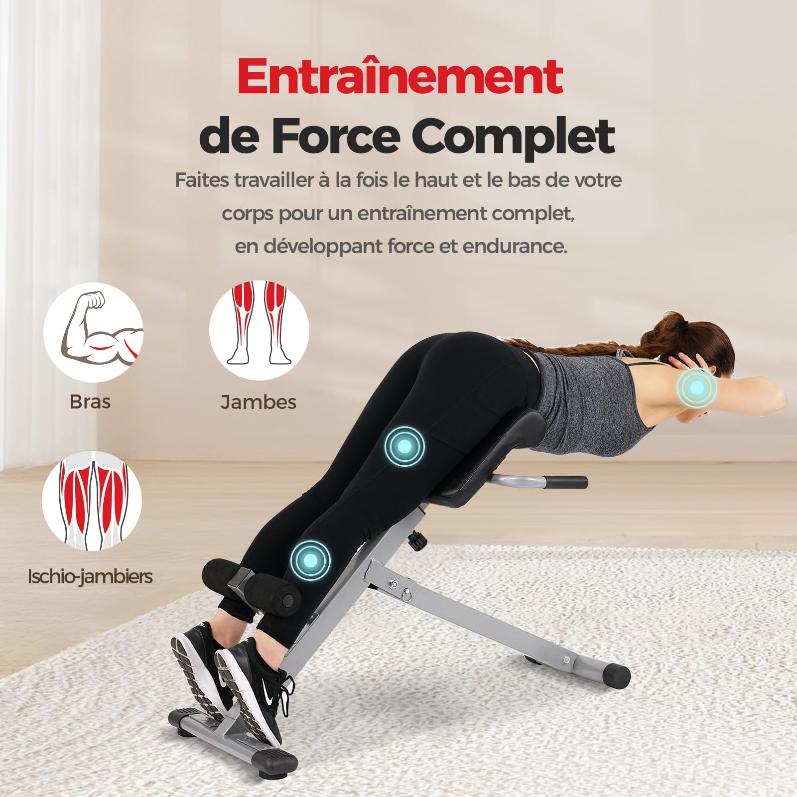 Sunny Health & Fitness Chaise romaine d'hyperextension, banc de gymnastique pour abdominaux, pour la maison - SF-BH6629