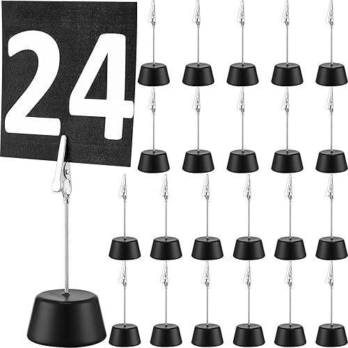 24 soportes para números de mesa de 4.33 pulgadas con clip de cocodrilo, soportes para fotos, base de madera de pino, base de madera de pino,