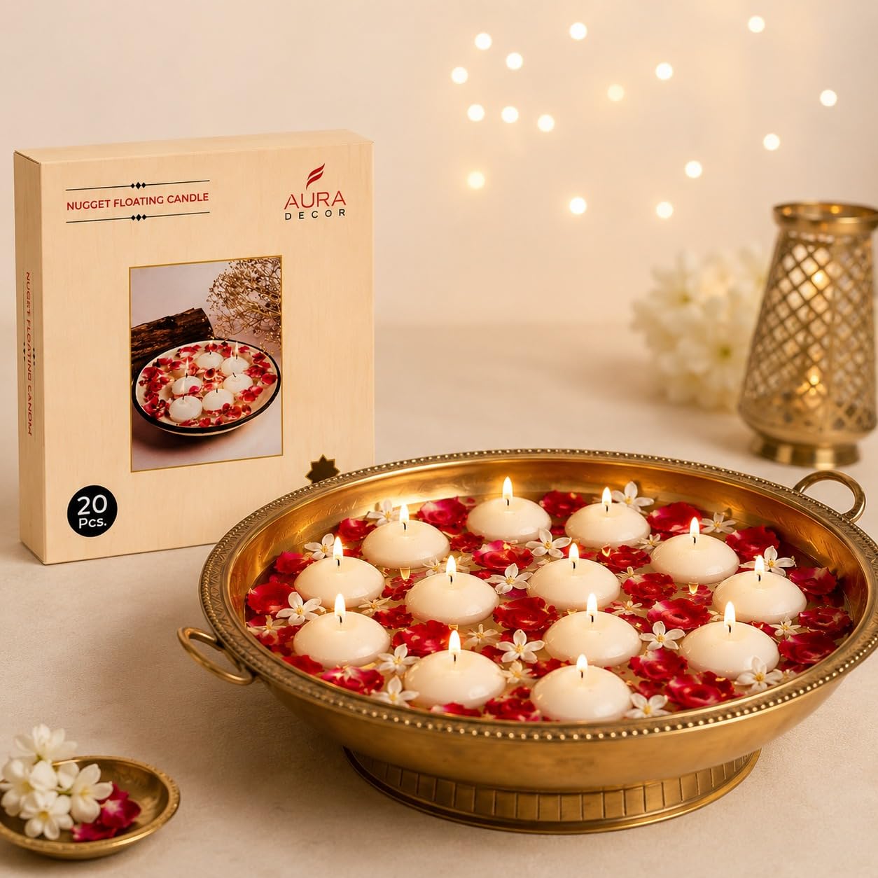 aura decor pack of 20 nuggets floating candles (white colour) (5cm x 3cm x 3cm) (burning time 5 hours)