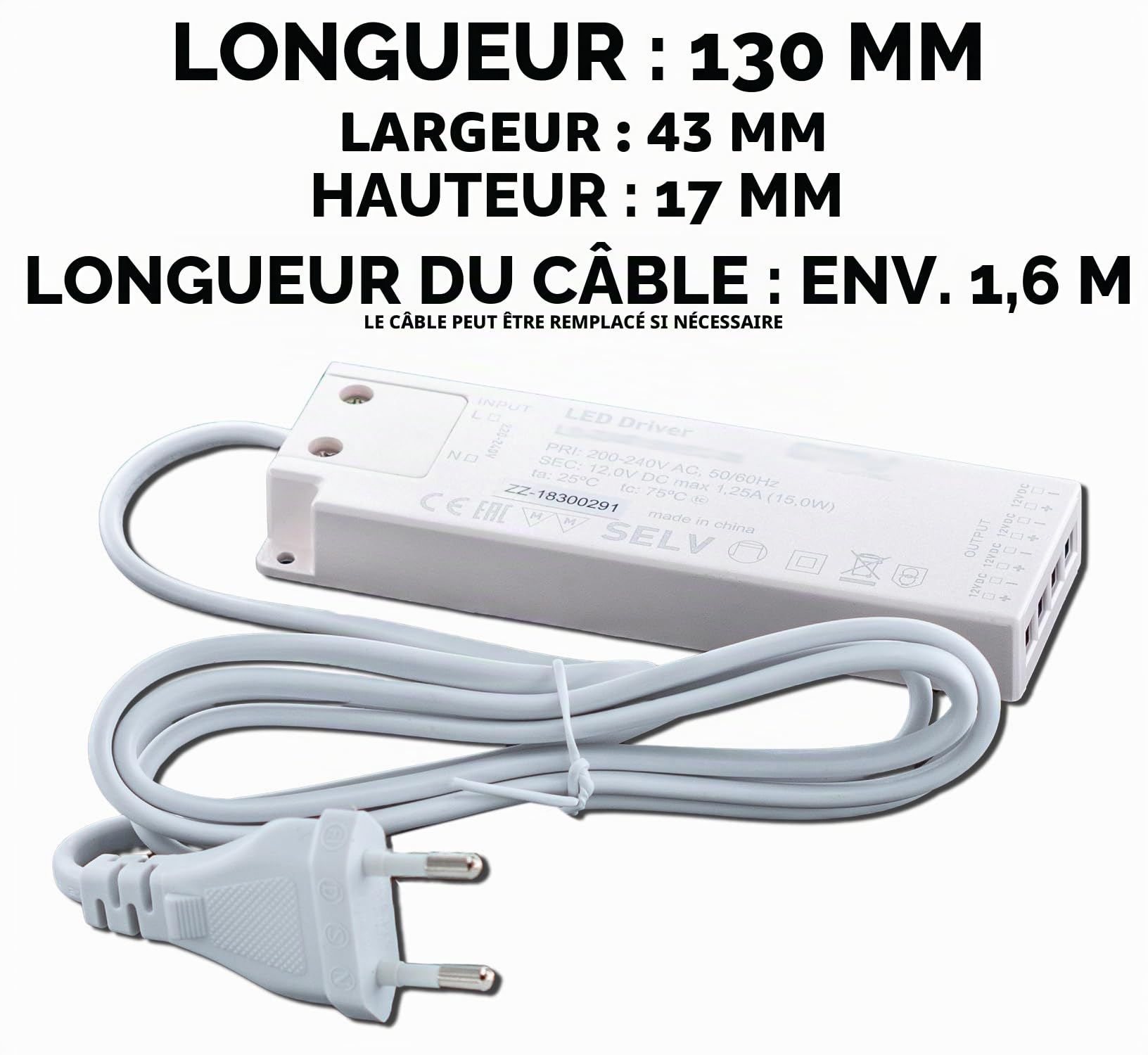 JungesLicht 3 x Set de LED meuble plat - Spot encastré Tim 2 Watt 12 V - Blanc chaud + transformateur LED 15 W + Distributeur AMP