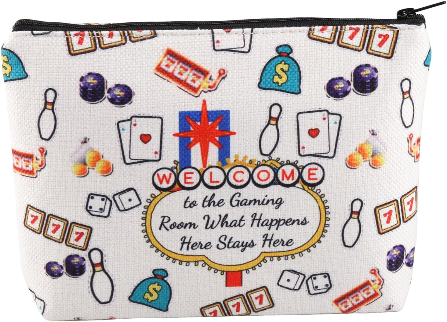 PXTIDY Lucky 777 Slot Purse Welcome To The Gaming Room Slot Machine Casino Makeup Bag Casino Gambler Gift, Beige, ONE SIDE