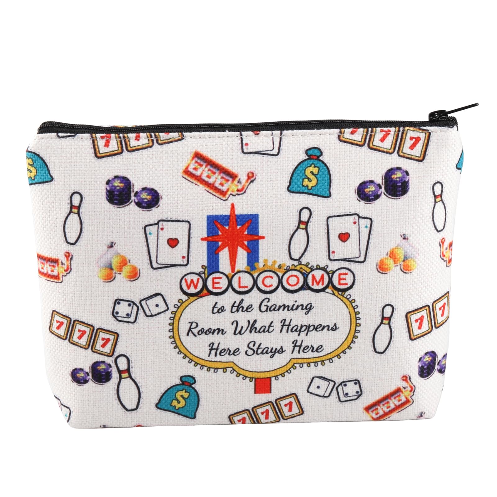 PXTIDY Lucky 777 Slot Purse Welcome To The Gaming Room Slot Machine Casino Makeup Bag Casino Gambler Gift, Beige, ONE SIDE